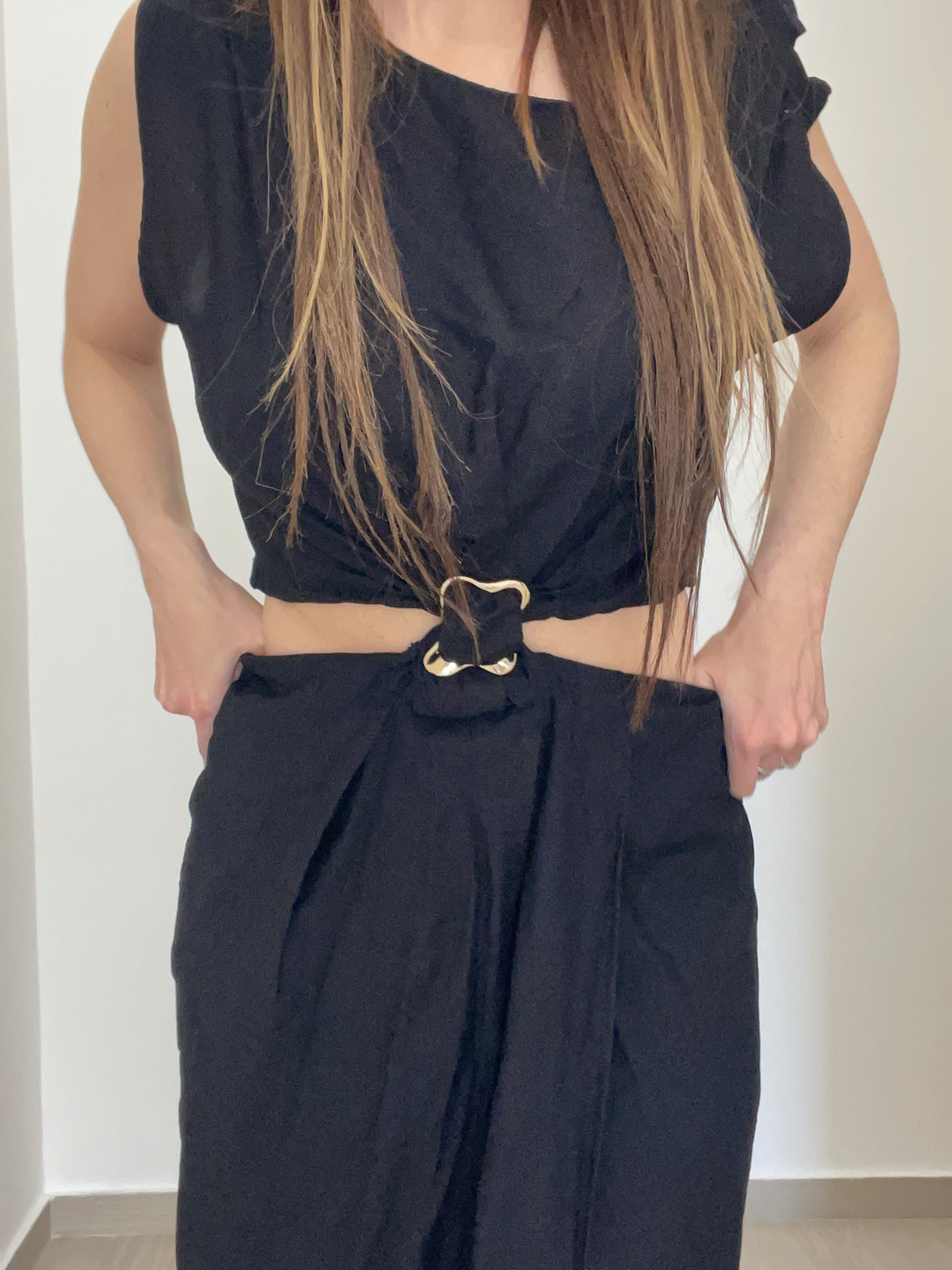 Lucilla Black - Abito lungo da donna  – elegante con spacco e cintura in vita